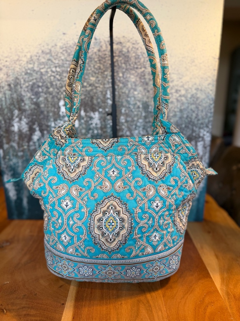 Vera Bradley Boho 2010s Quilted Zip Tote Turquoise Multi (GUC) - Picture 1 of 17